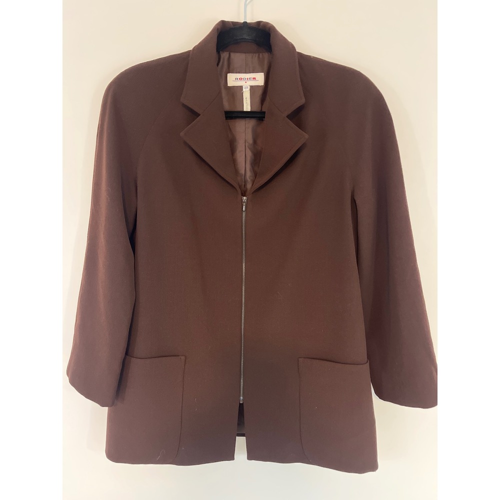 Vintage Rodier Zip Front Blazer Jacket Chocolate Brown France U.S. 6 or Medium